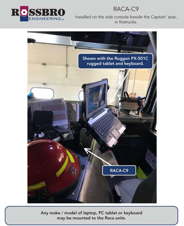 RACA-F9 installed in Firetruck, computer mounting solutions for safety vehicles - Québec, Canada
